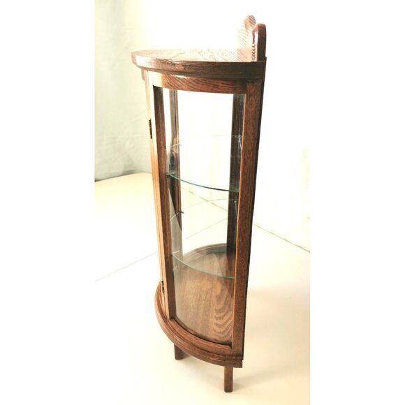 Vintage Wood Curio Cabinet Glass Door Half Round Includes 5 Vintage Figurines - Picture 2 of 9